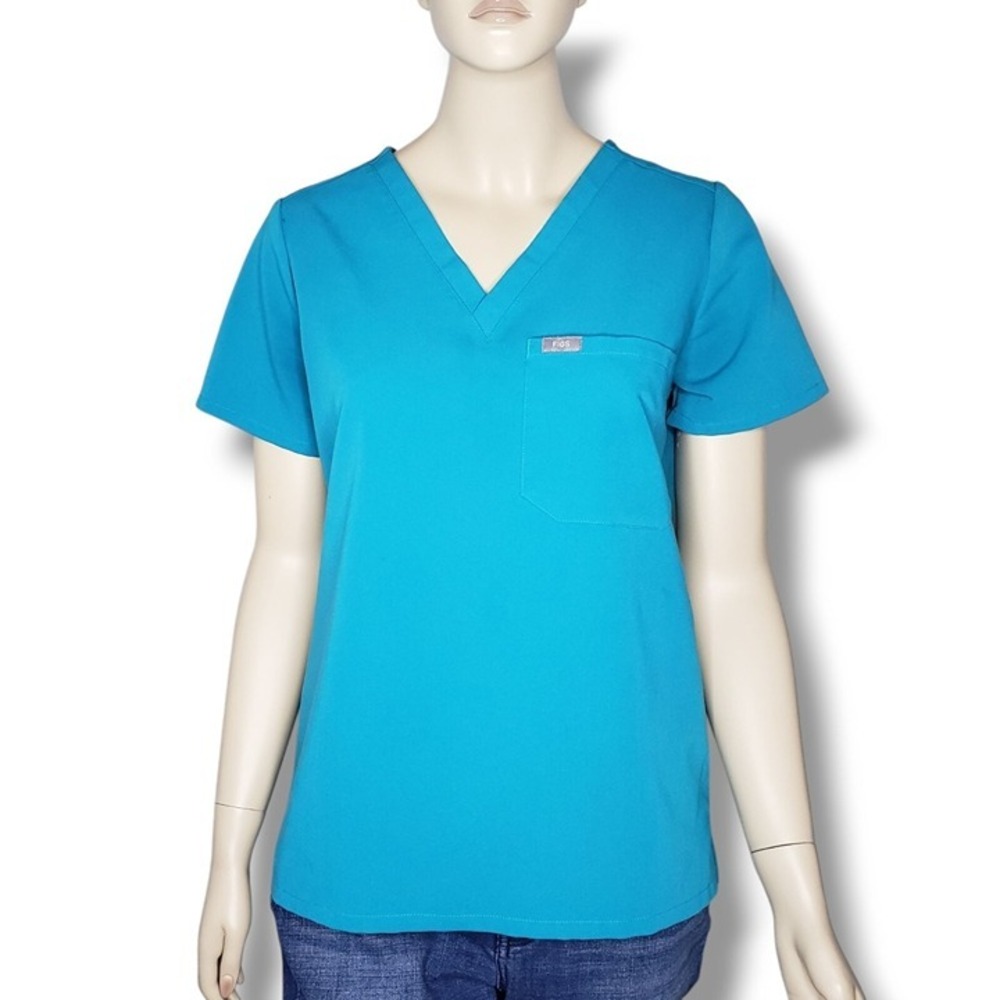 Figs Catarina One Pocket Scrub Top Womens‎ Small Blue FW1000